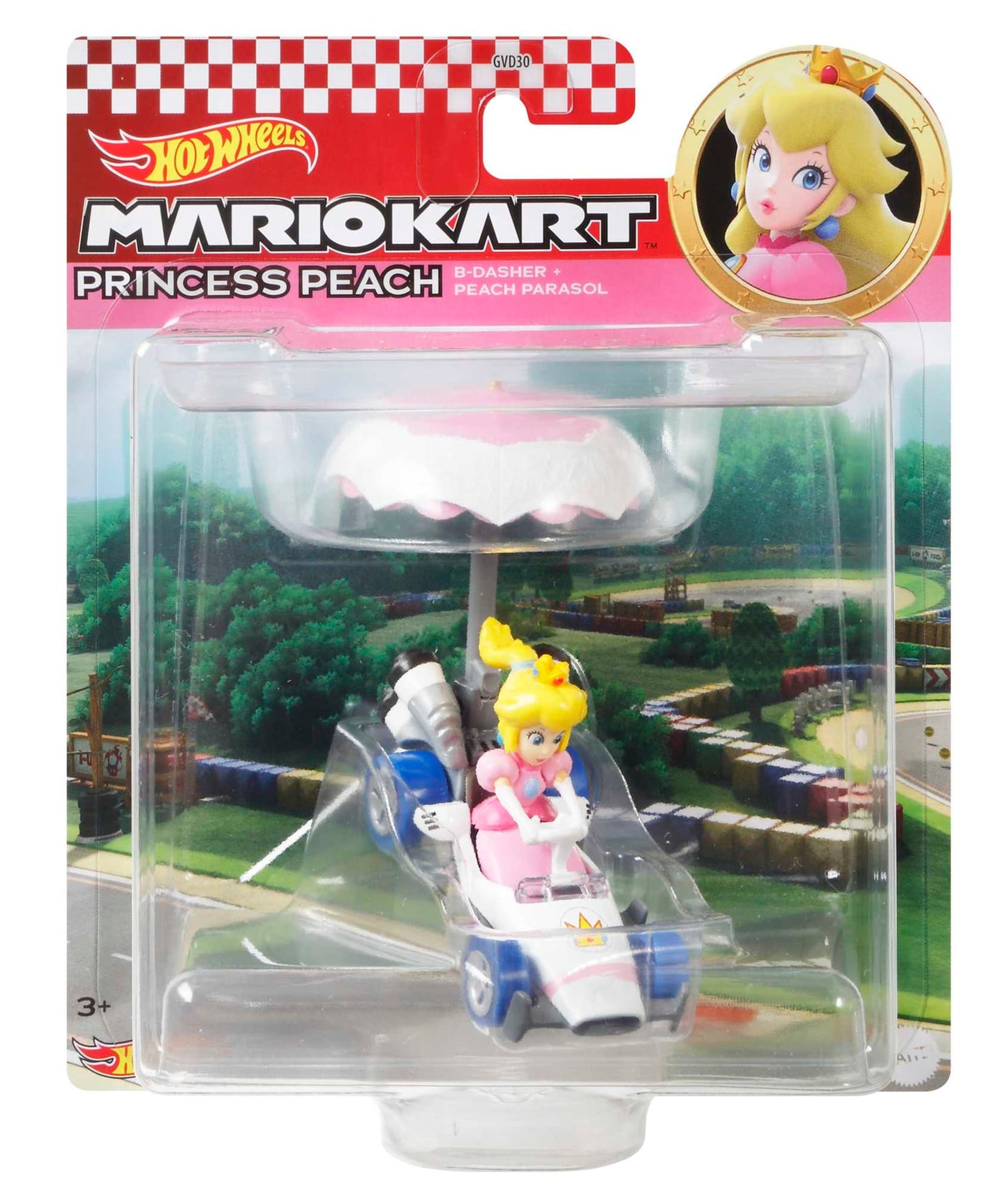 Hot Wheels Mario Kart Veh¨ªculo de Juguete Princesa Peach B-Dasher con Peach Parasol