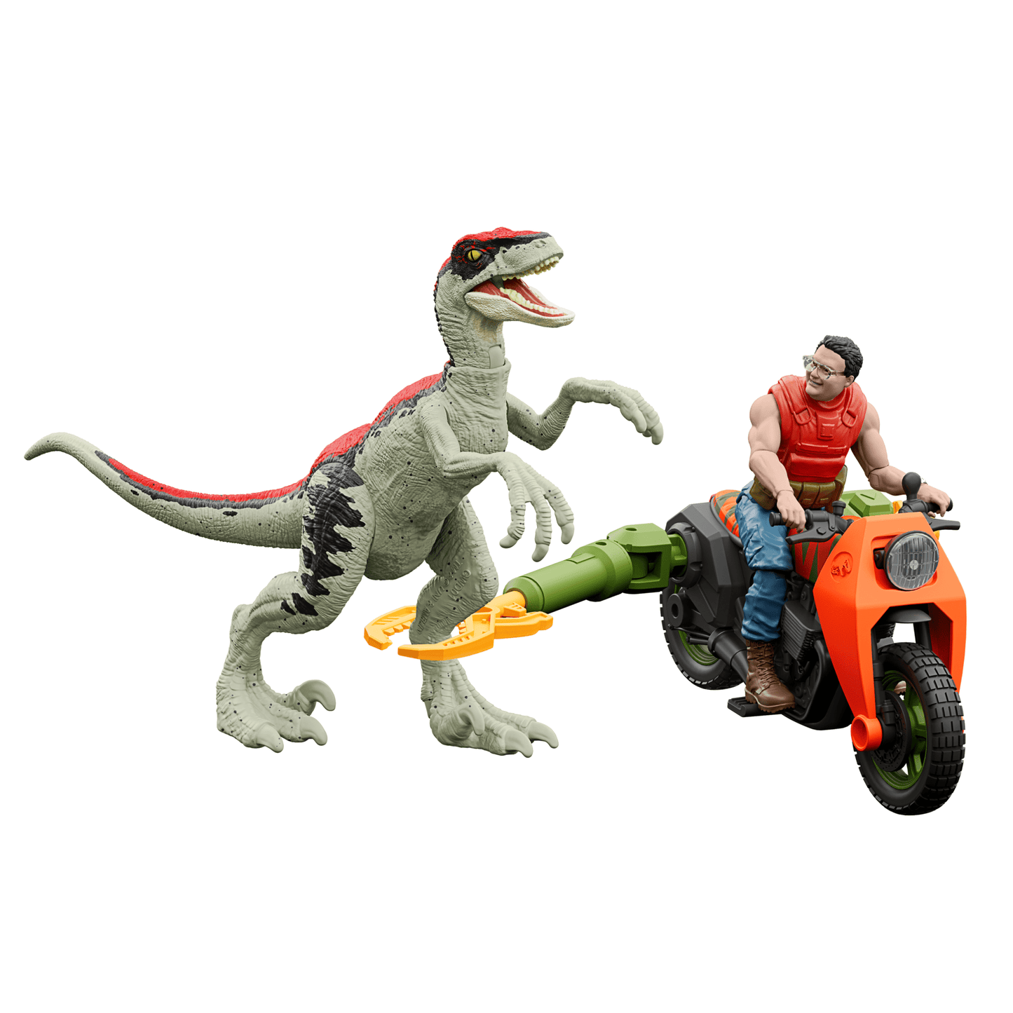 Jurassic Park ¡¯93 Classic Dennis Nedry Action Figure, Motorcycle & Dinosaur Toy Set, 3.75-in Scale