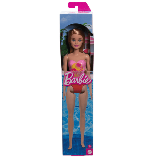 Barbie  Poup¨¦e Plage  Cheveux Blonds, Maillot Rose ¨¤ Imprim¨¦ Palmiers